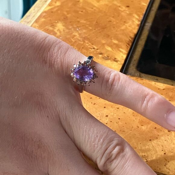 Natural Moroccan Amethyst Champagne Zircon Sterling Silver Ring Size 5 - Picture 3 of 8